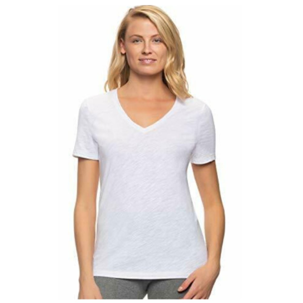 NWT Felina Women's Everyday Short Sleeve V-Neck T Shirt White Size XL $35 EE489